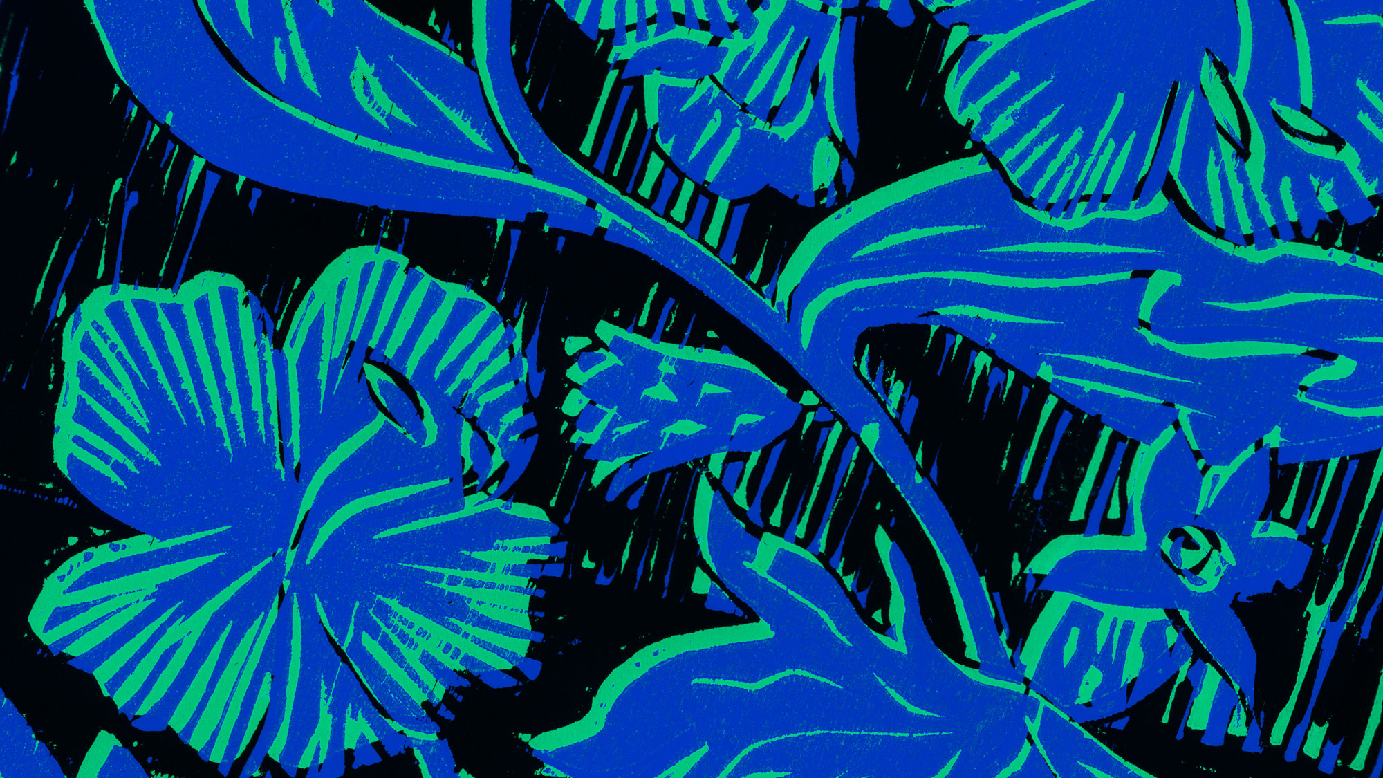 Woodcut print in blue